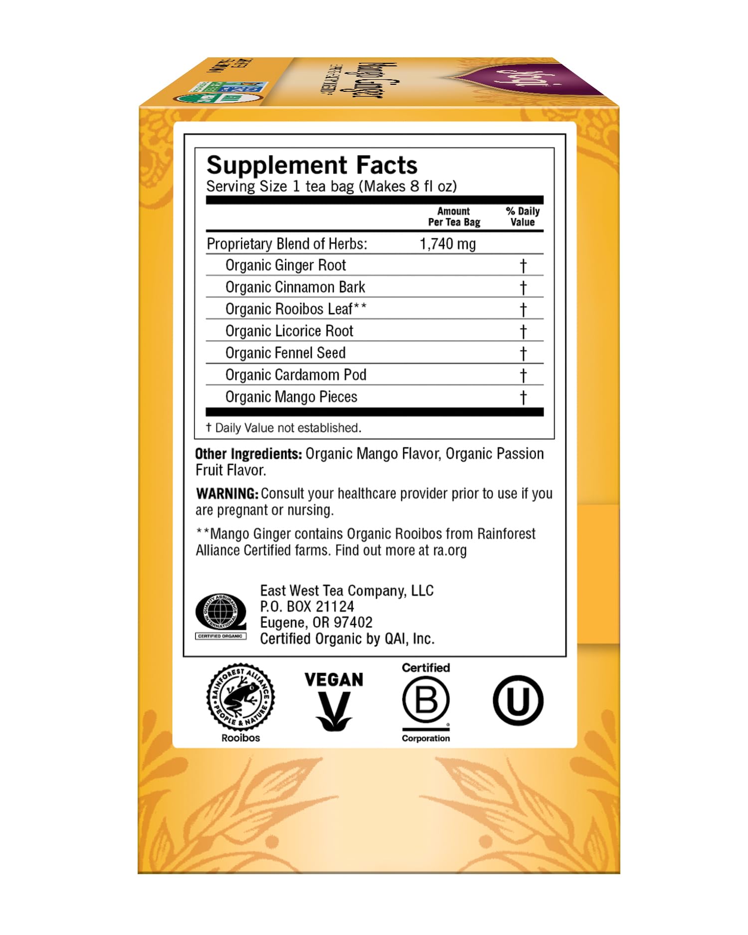 Yogi Mango Ginger ingredients close-up, showing ginger and mango notes in a vibrant blend