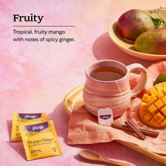 Yogi Mango Ginger Tea aroma features mango notes with warming spice.