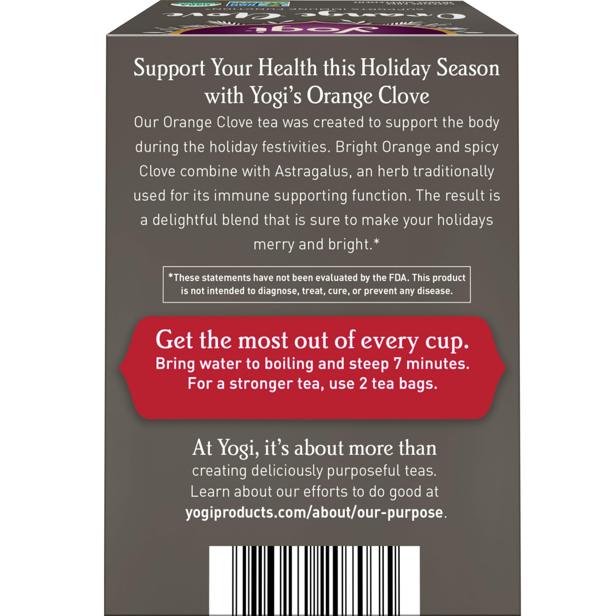 Four-pack box of Yogi Orange Clove tea on display
