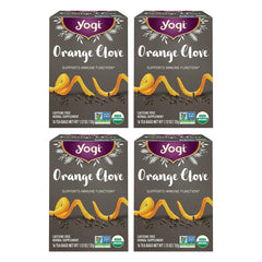Yogi Orange Clove tea bags displayed on the four-pack box for the limited edition blend