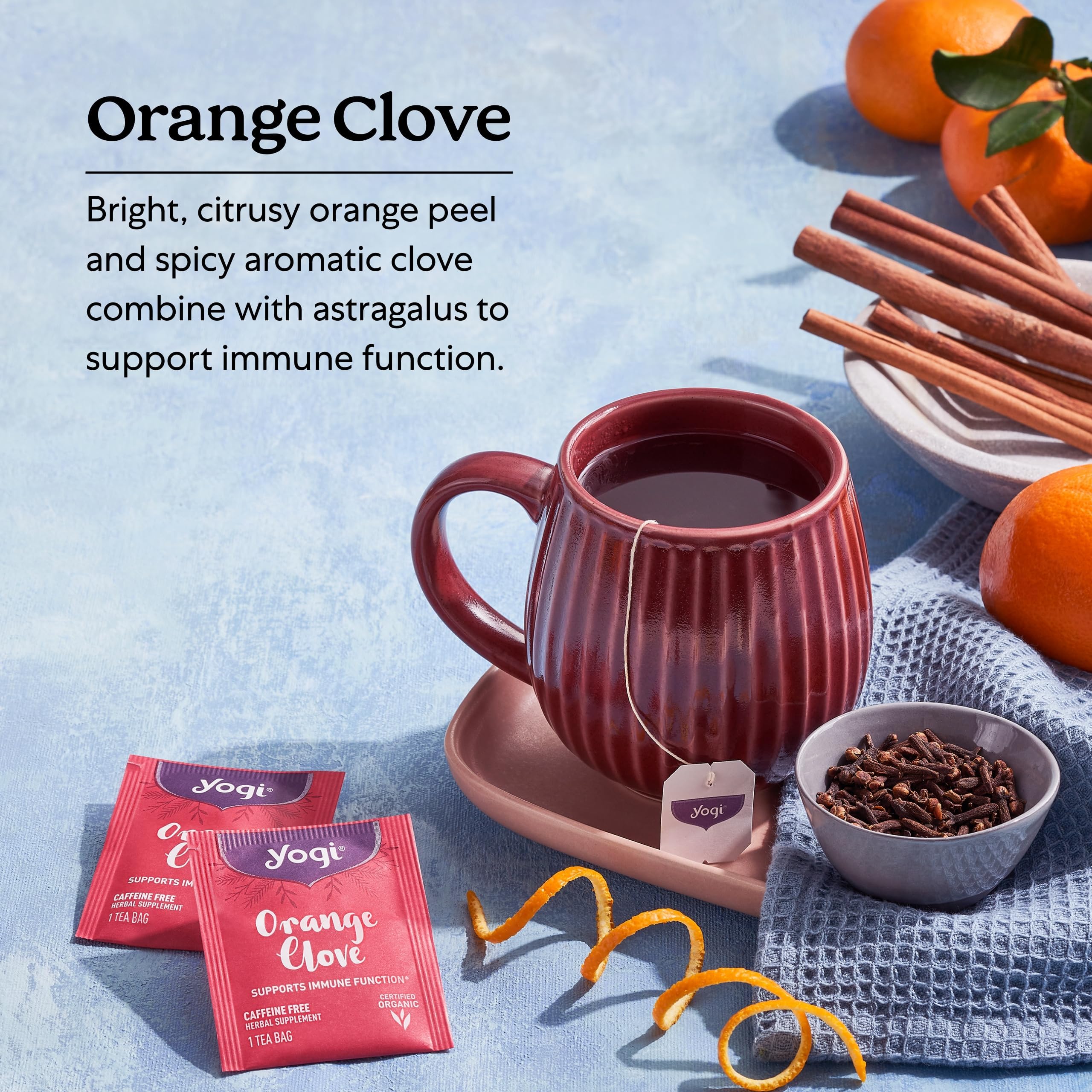Close-up of cinnamon, ginger, clove and astragalus in the blend