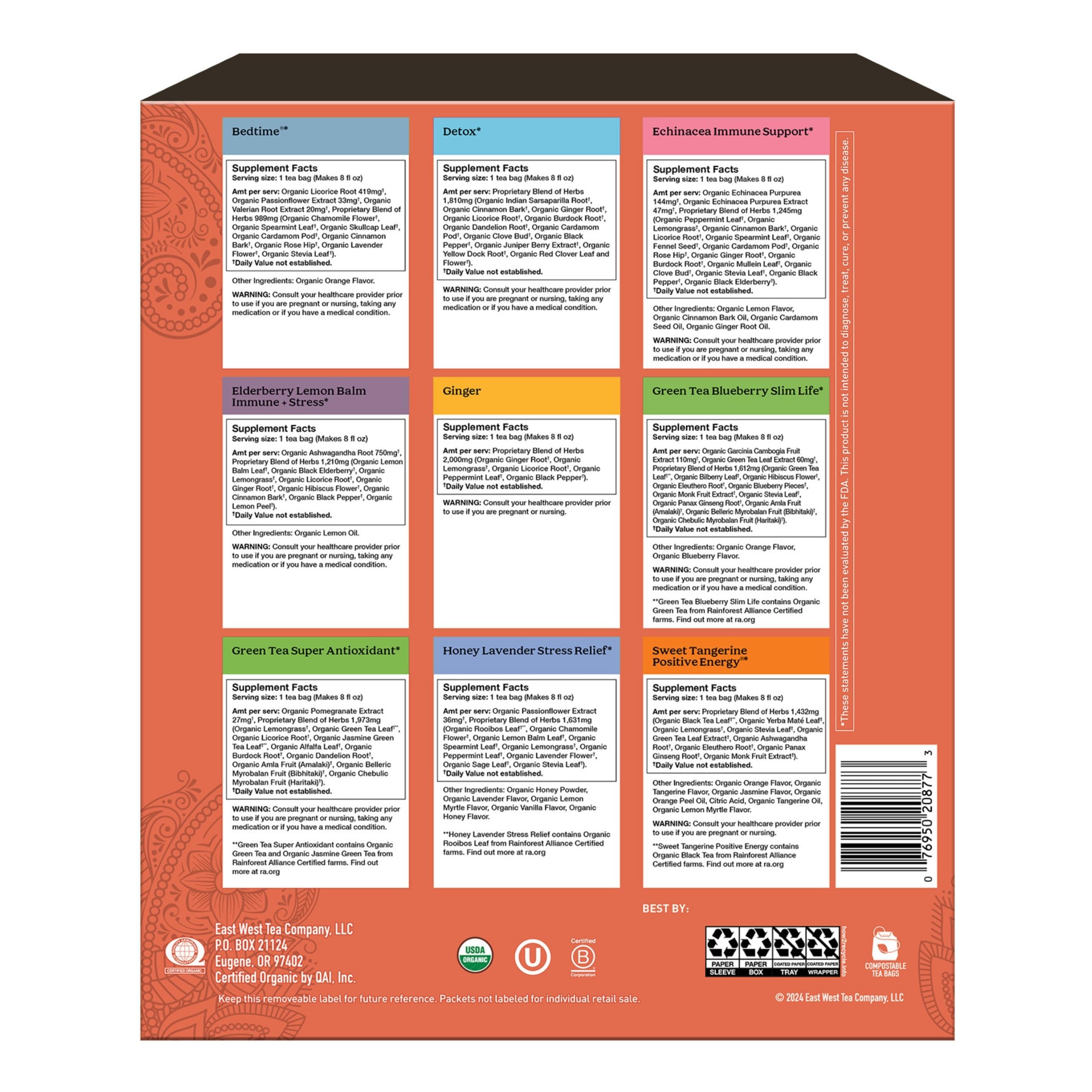 Assorted Yogi tea bags arranged in the sampler collection.