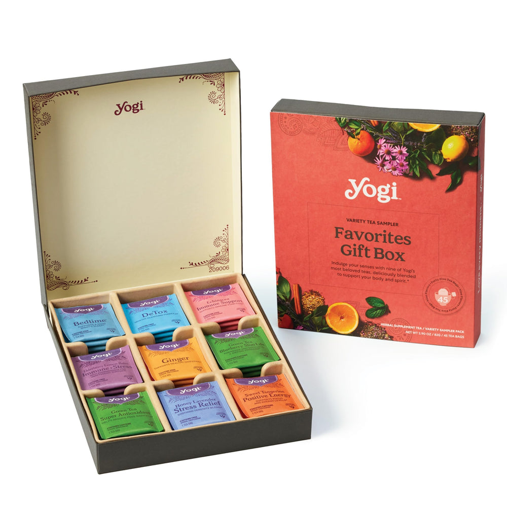 Yogi Organic Tea Sampler Box front view, ideal gift for tea lovers.