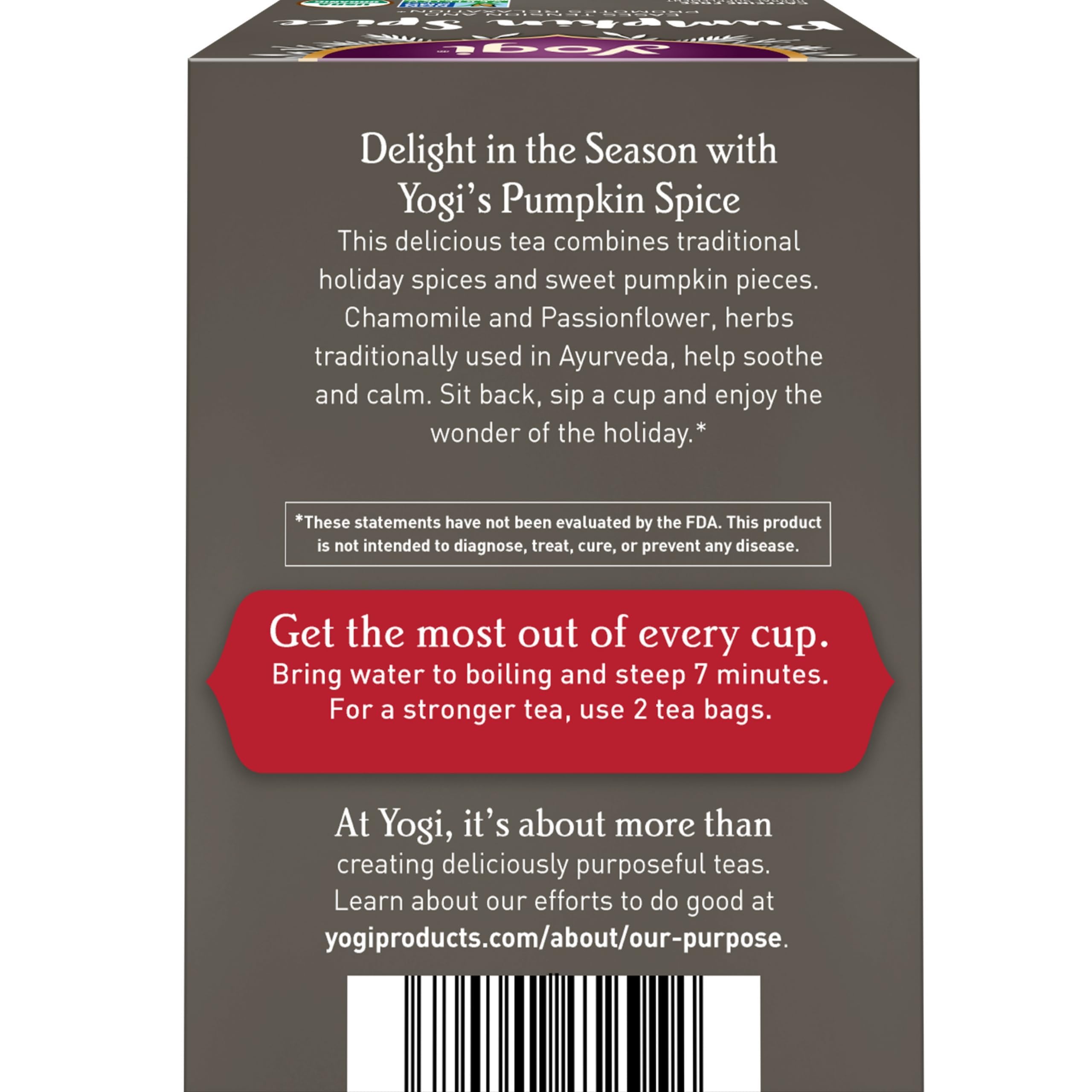 Cup of Yogi Pumpkin Spice Tea with steam.