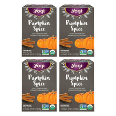Yogi Pumpkin Spice Tea four-pack packaging highlights gift option.