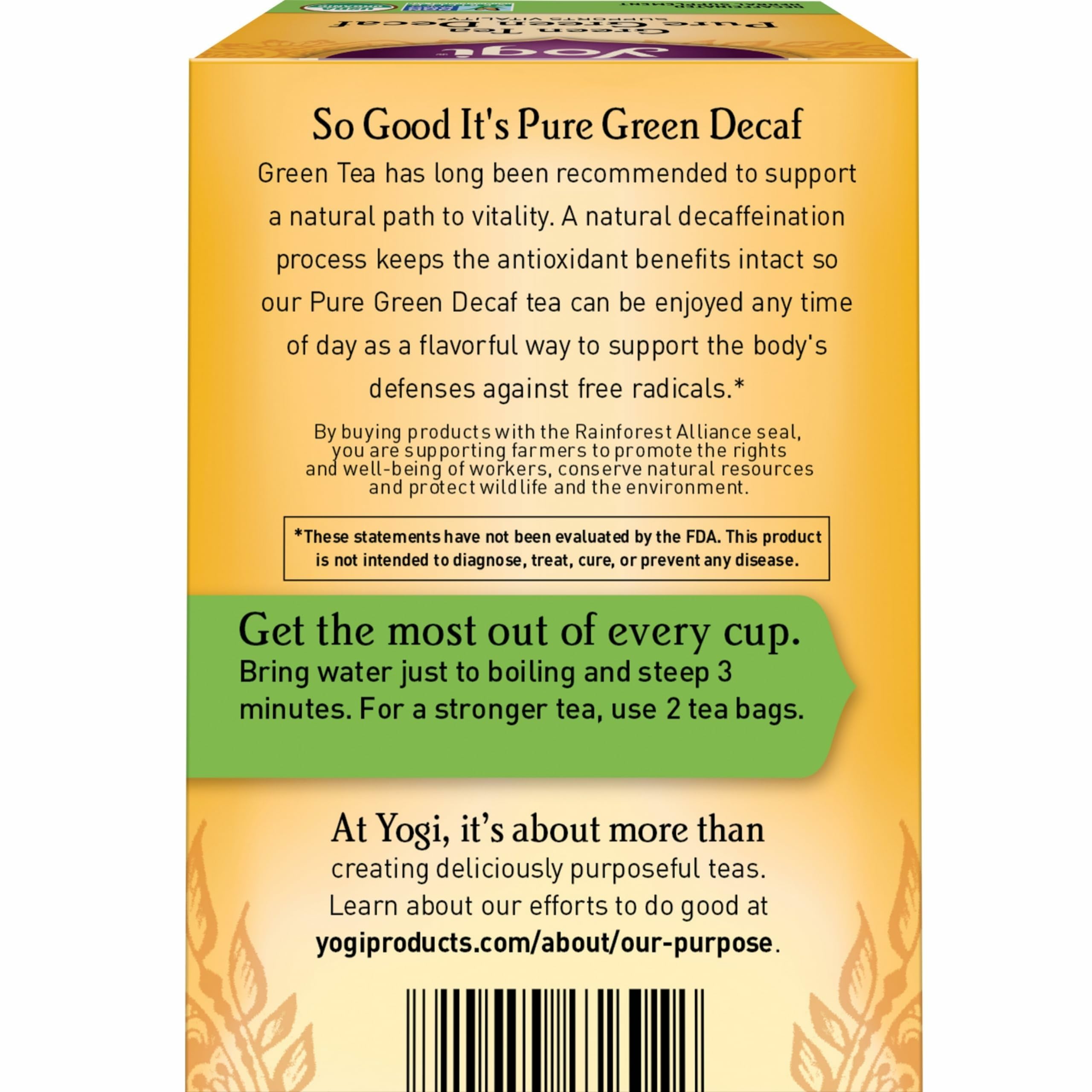 Brewing Yogi Pure Decaf Green Tea in a cup with a light color