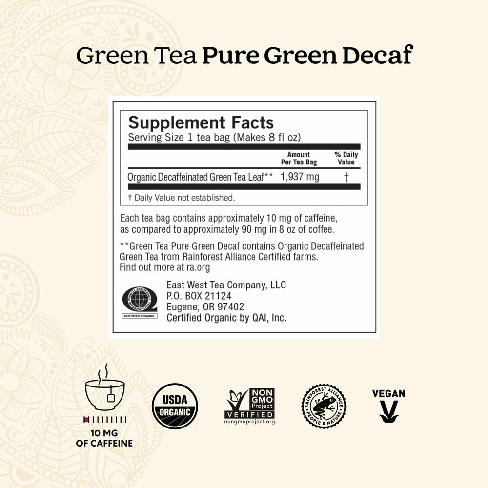 Yogi Pure Decaf Green Tea tea bags ready for brewing