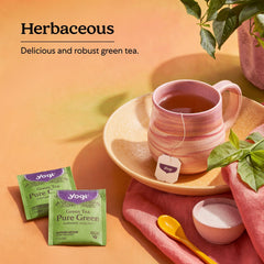 Yogi Pure Green Tea label and organic seal, certified vegan and non-GMO.
