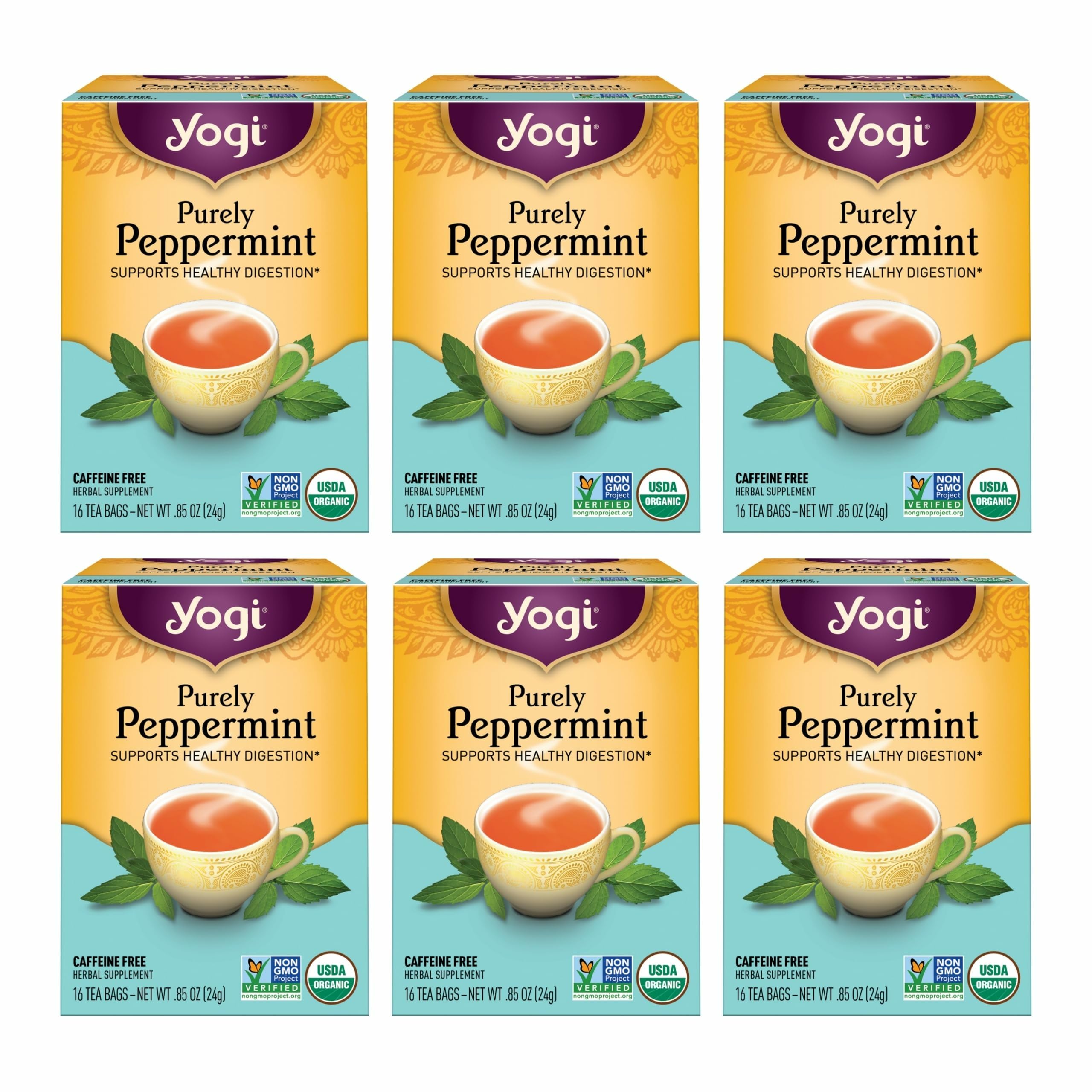 Yogi Purely Peppermint tea box set with six boxes and tea bags