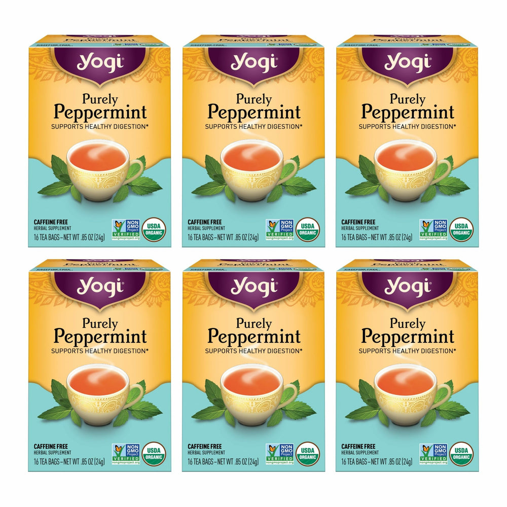 Yogi Purely Peppermint tea box set with six boxes and tea bags