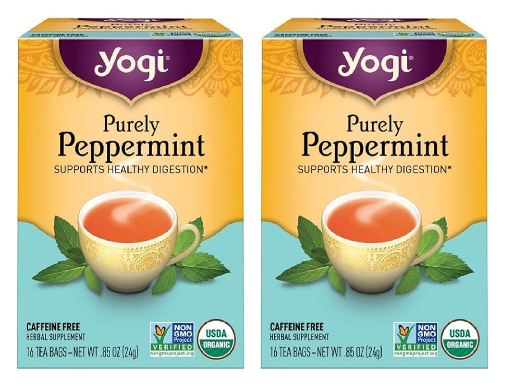 Yogi Purely Peppermint Tea tea bag close-up for a refreshing post-meal ritual