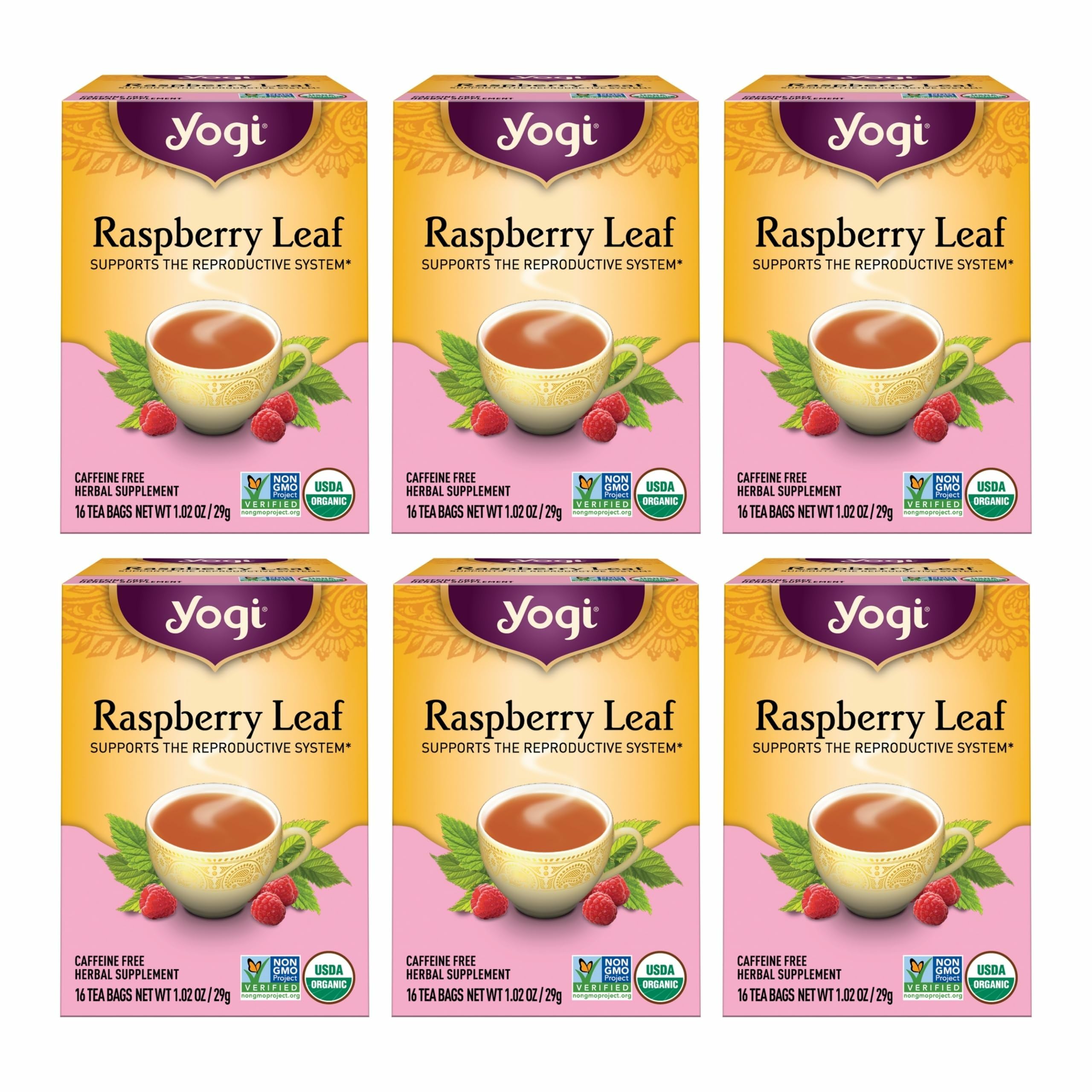 Yogi Raspberry Leaf Tea bags close-up for cycle-support ritual