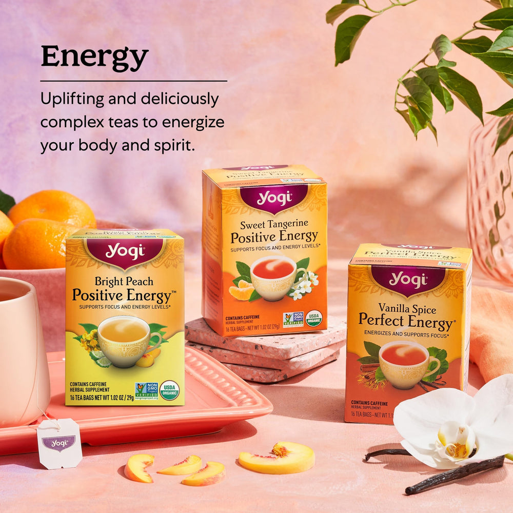 Yogi organic ingredients banner emphasizing vegan, non-GMO, and USDA Organic quality