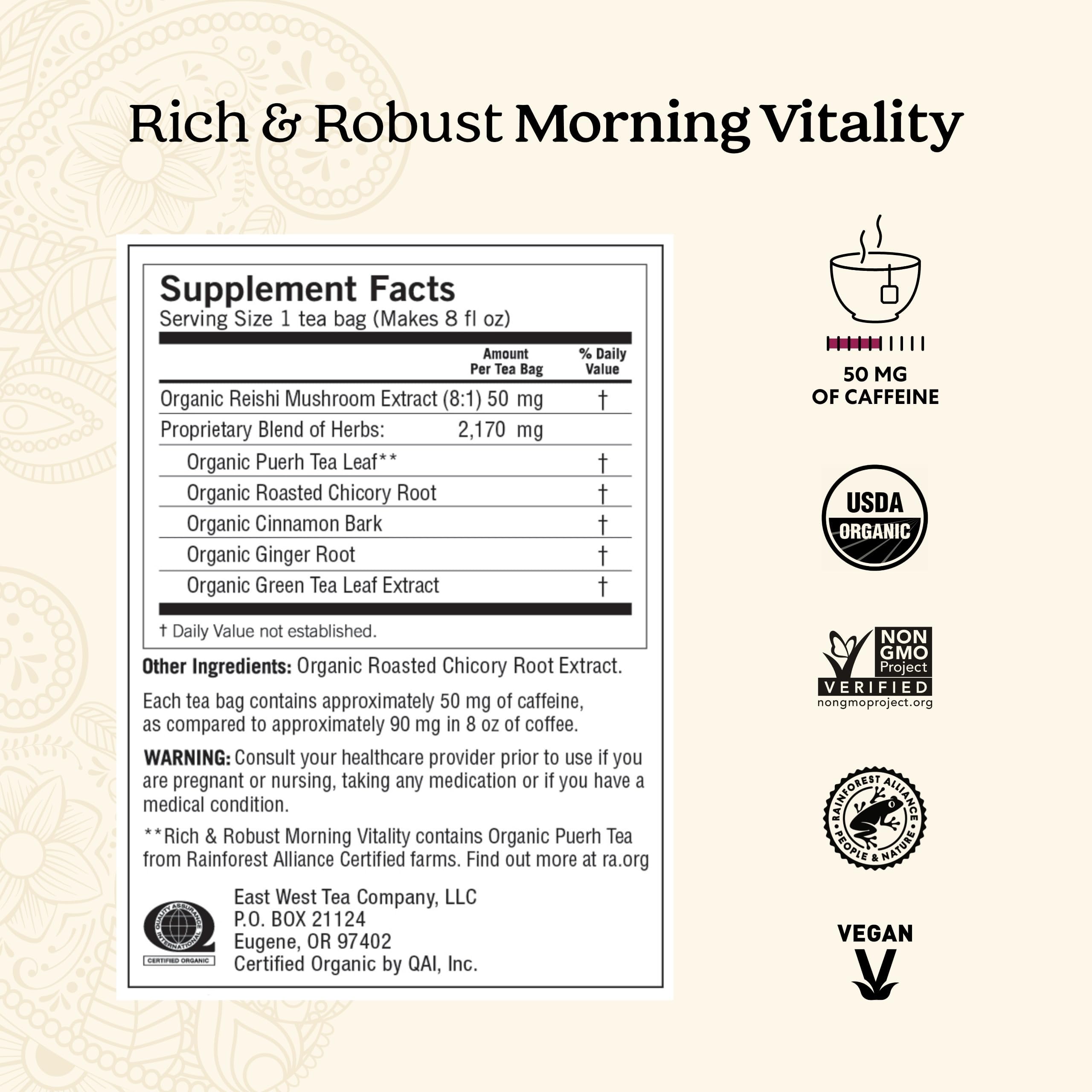 Yogi Rich & Robust Morning Vitality tea bags ready for a soothing, energizing steep