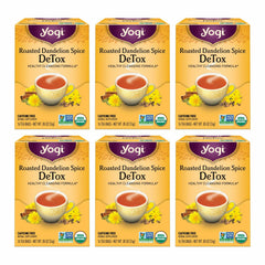 Yogi Roasted Dandelion Spice DeTox Tea package front for daily wellness.