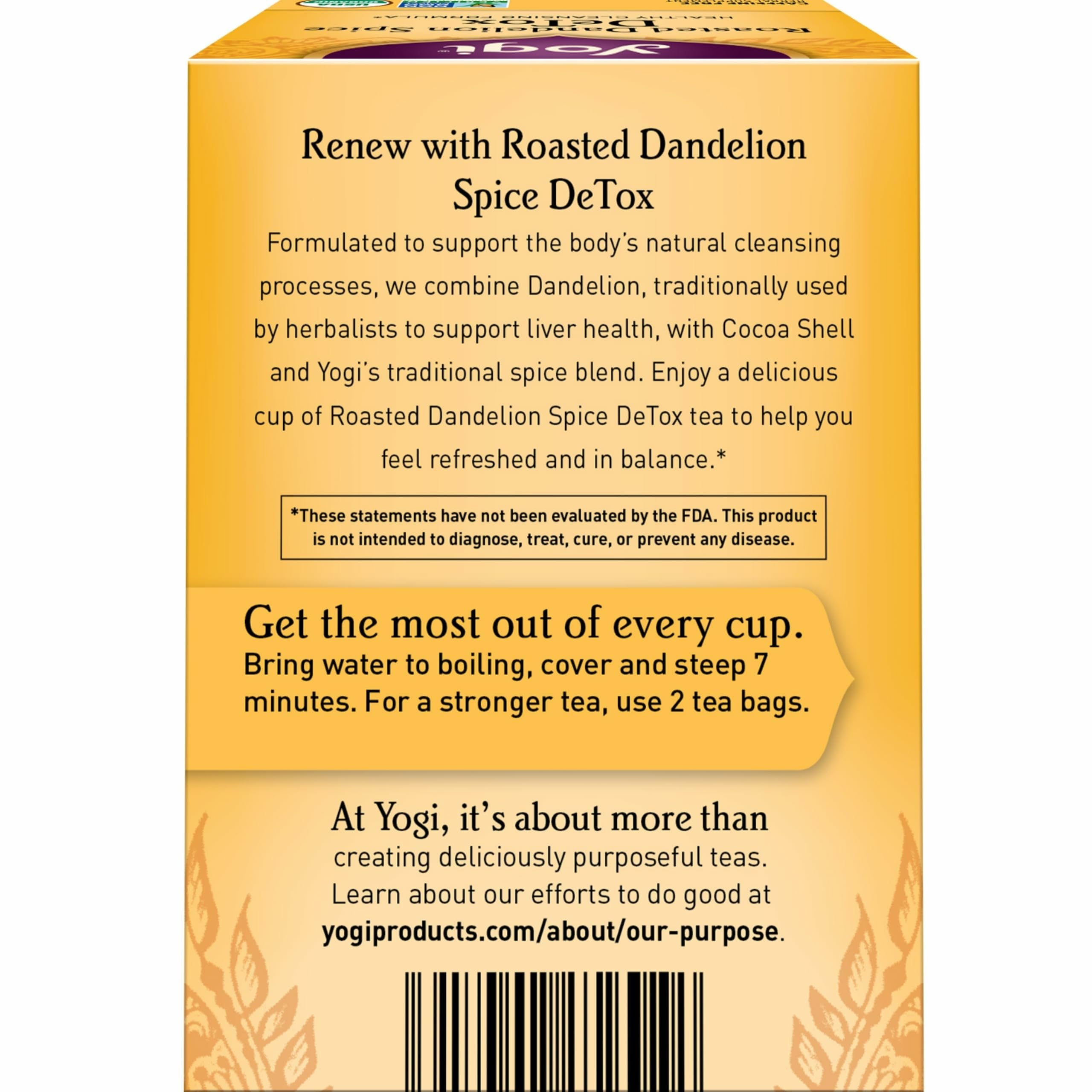 Yogi Roasted Dandelion Spice DeTox Tea tea bag closeup for convenient brewing.