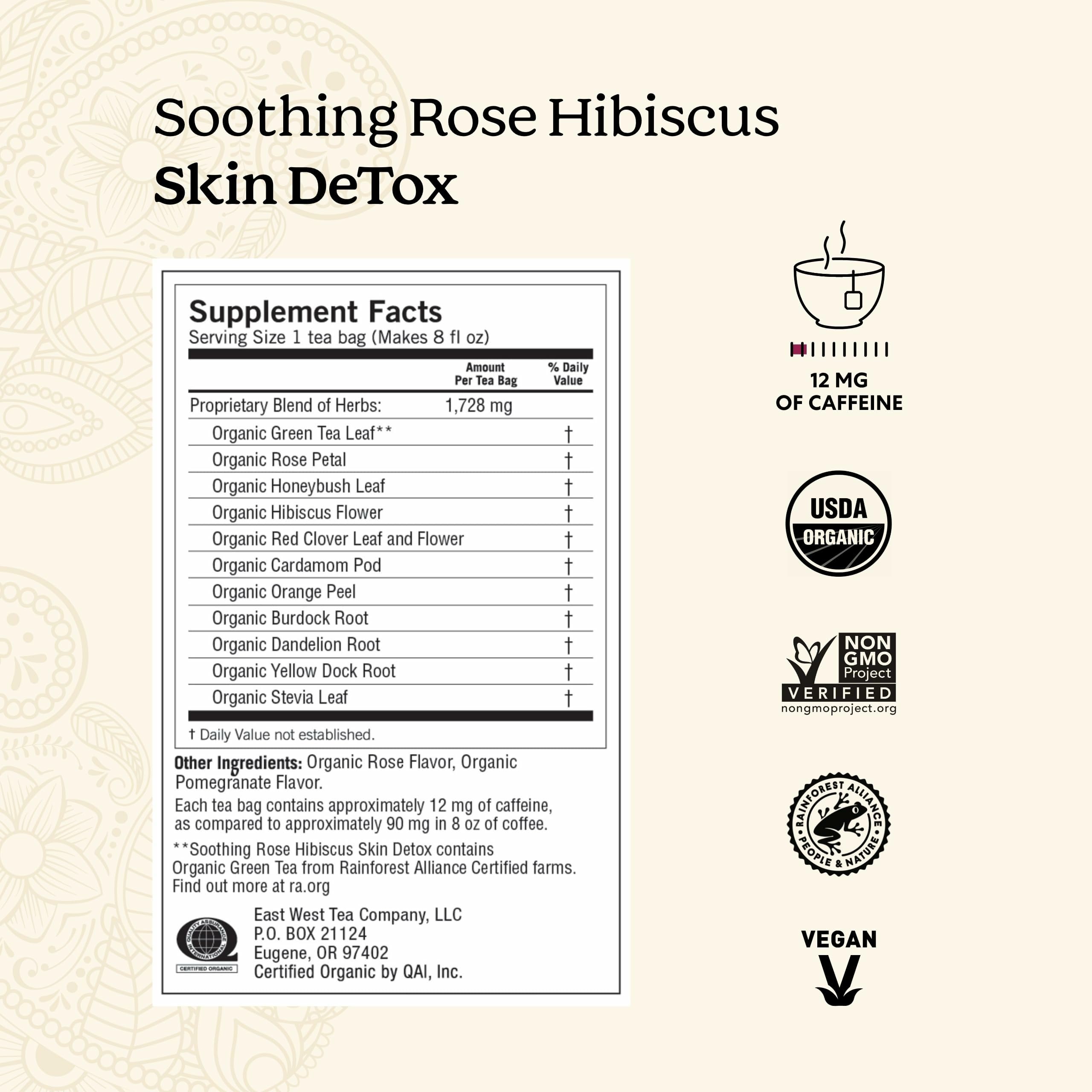 Yogi Soothing Rose Hibiscus Tea cup with steam for a floral skin health ritual.