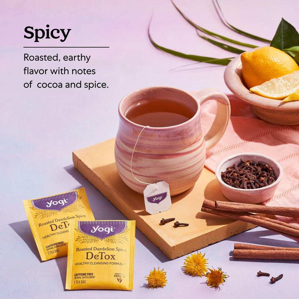 Yogi spice blend with cinnamon and cocoa shell delivering a rich flavor profile.