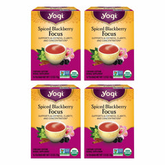 Yogi Spiced Blackberry Focus tea bag close-up for a focus-friendly pick-me-up.