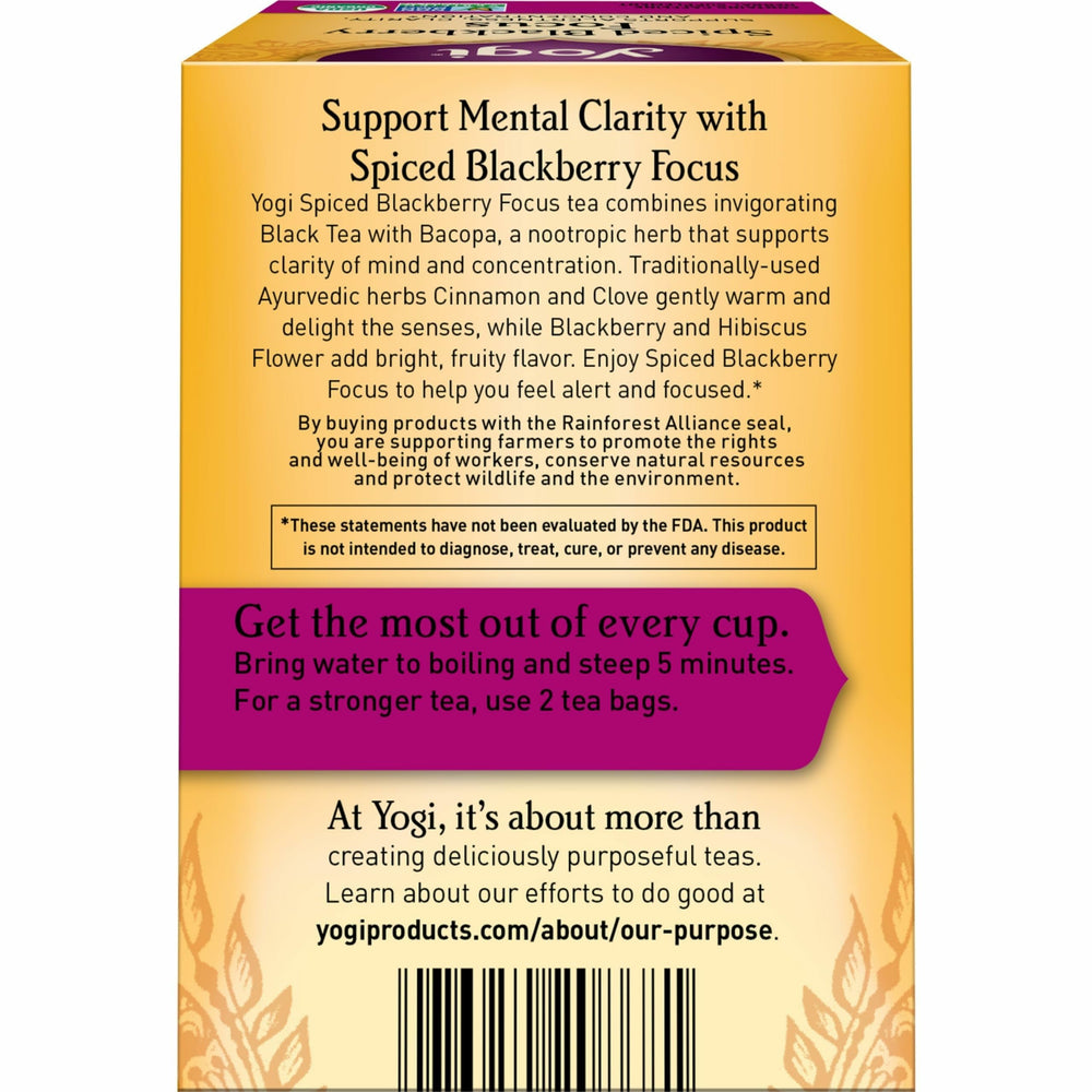 Yogi Spiced Blackberry Focus Tea tea bag close-up—easy, convenient brew.