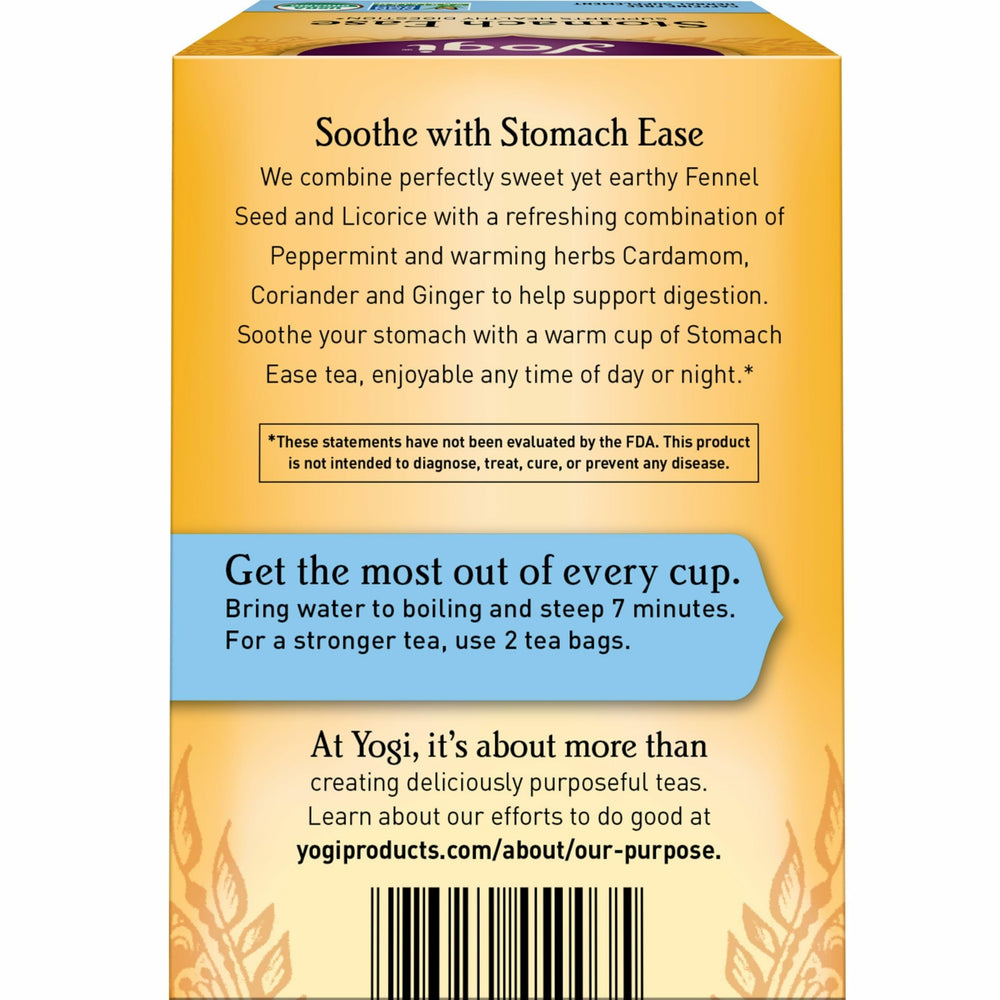 Cup of Yogi Stomach Ease with ginger, fennel, and licorice for aroma and flavor.