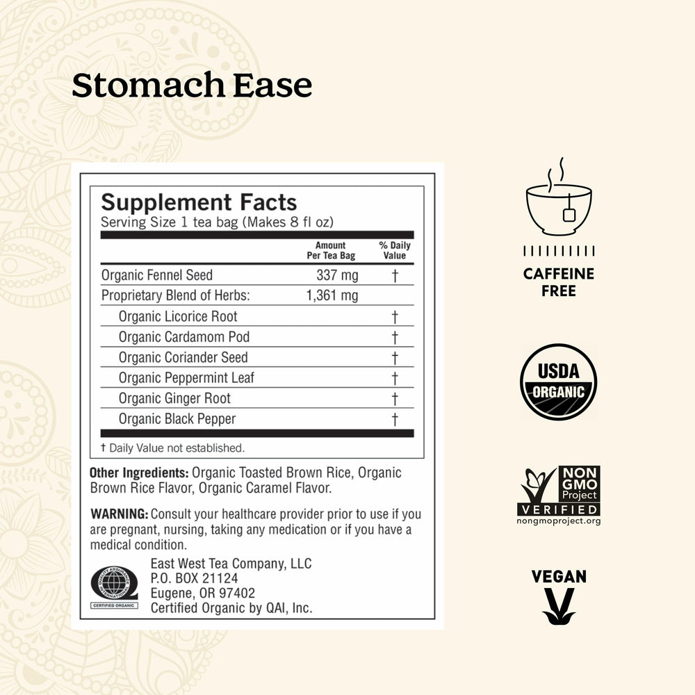 Yogi Stomach Ease tea bags display for a comforting brew.