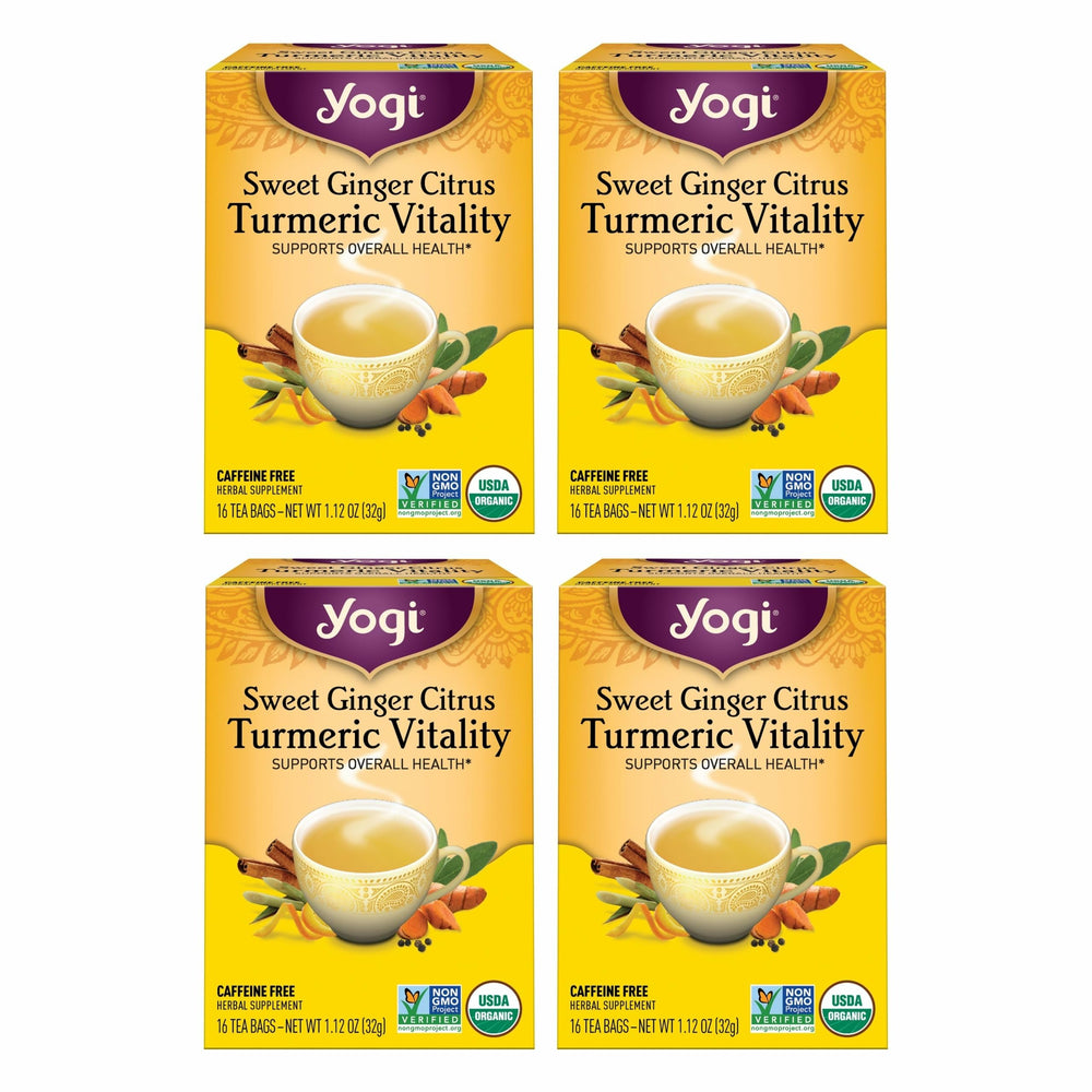 Yogi Sweet Ginger Citrus Turmeric Vitality bottle showing warm spices for daily wellness.