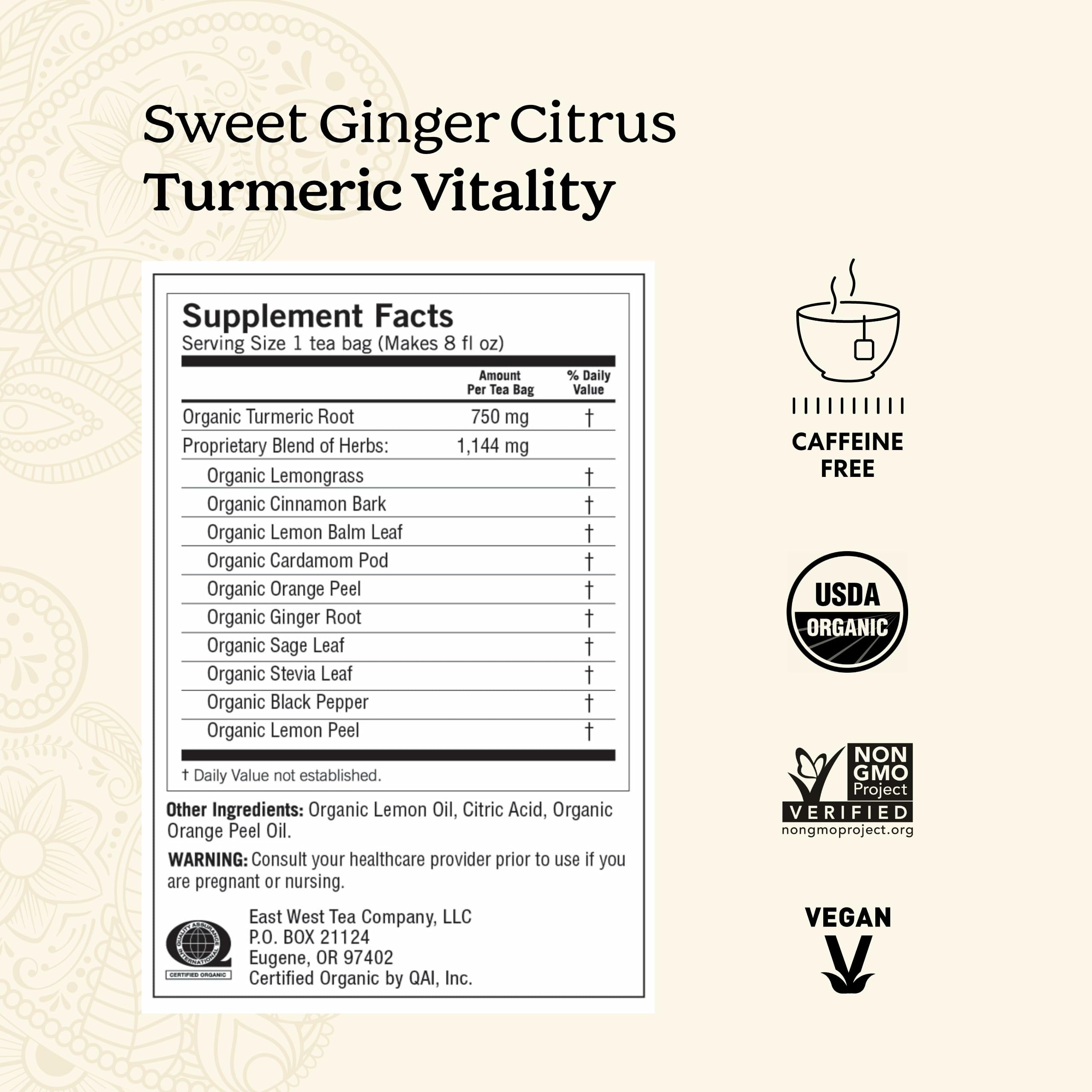 Yogi Sweet Ginger Citrus Turmeric Vitality tea bags ready for a comforting cup.