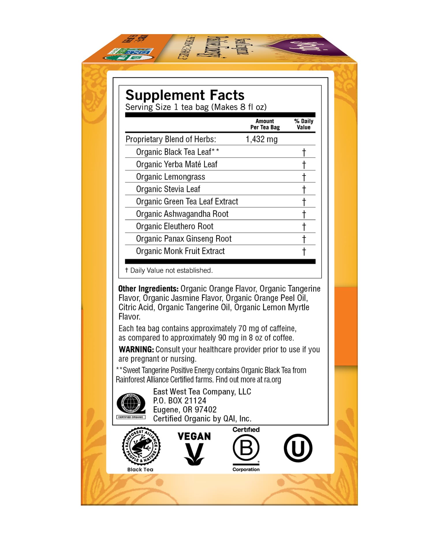 Bright notes of tangerine and lotus in Yogi tea's aroma.