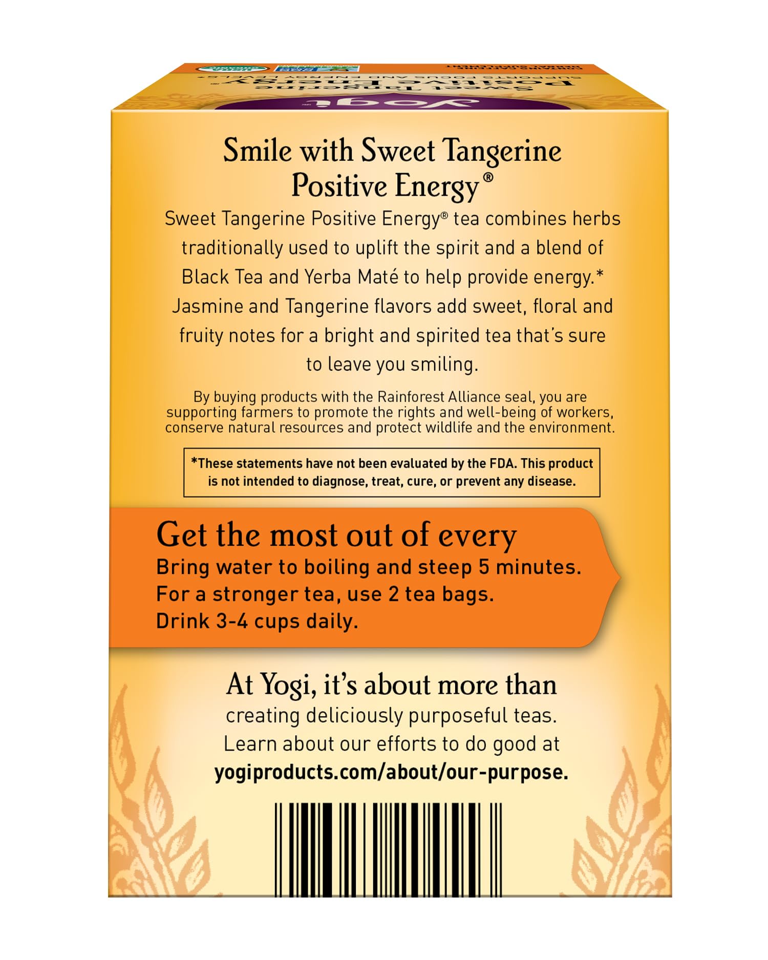 Brewing Yogi Sweet Tangerine Positive Energy tea for a mood lift.