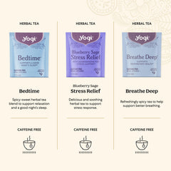 Yogi tea bags on a shelf showcasing organic, vegan ingredients.