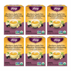 Yogi Tea box packaging showcasing organic blackberry apple cider blend for daily wellness.