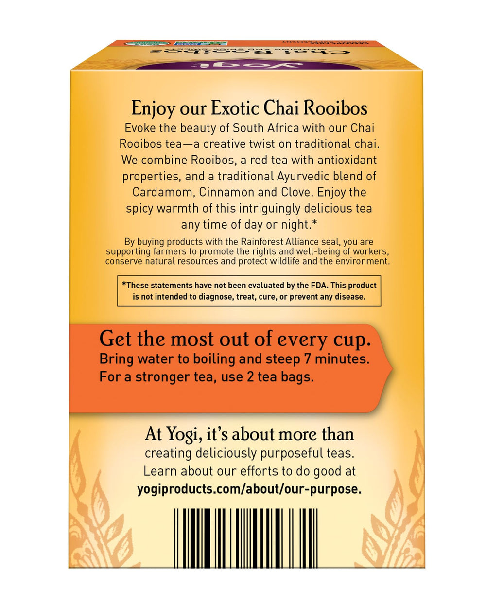 Cup of steaming Yogi Tea Chai Rooibos with inviting aroma