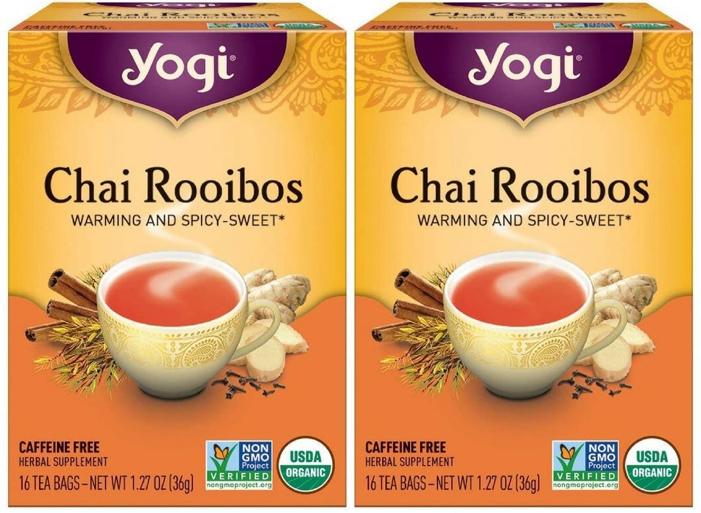 Yogi Tea Chai Rooibos pack-2: caffeine-free, spice-forward blend for any time of day