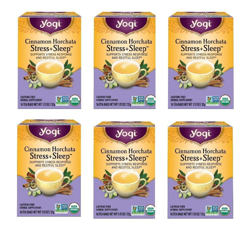 Yogi Cinnamon Horchata packaging on shelf highlighting organic sleep tea