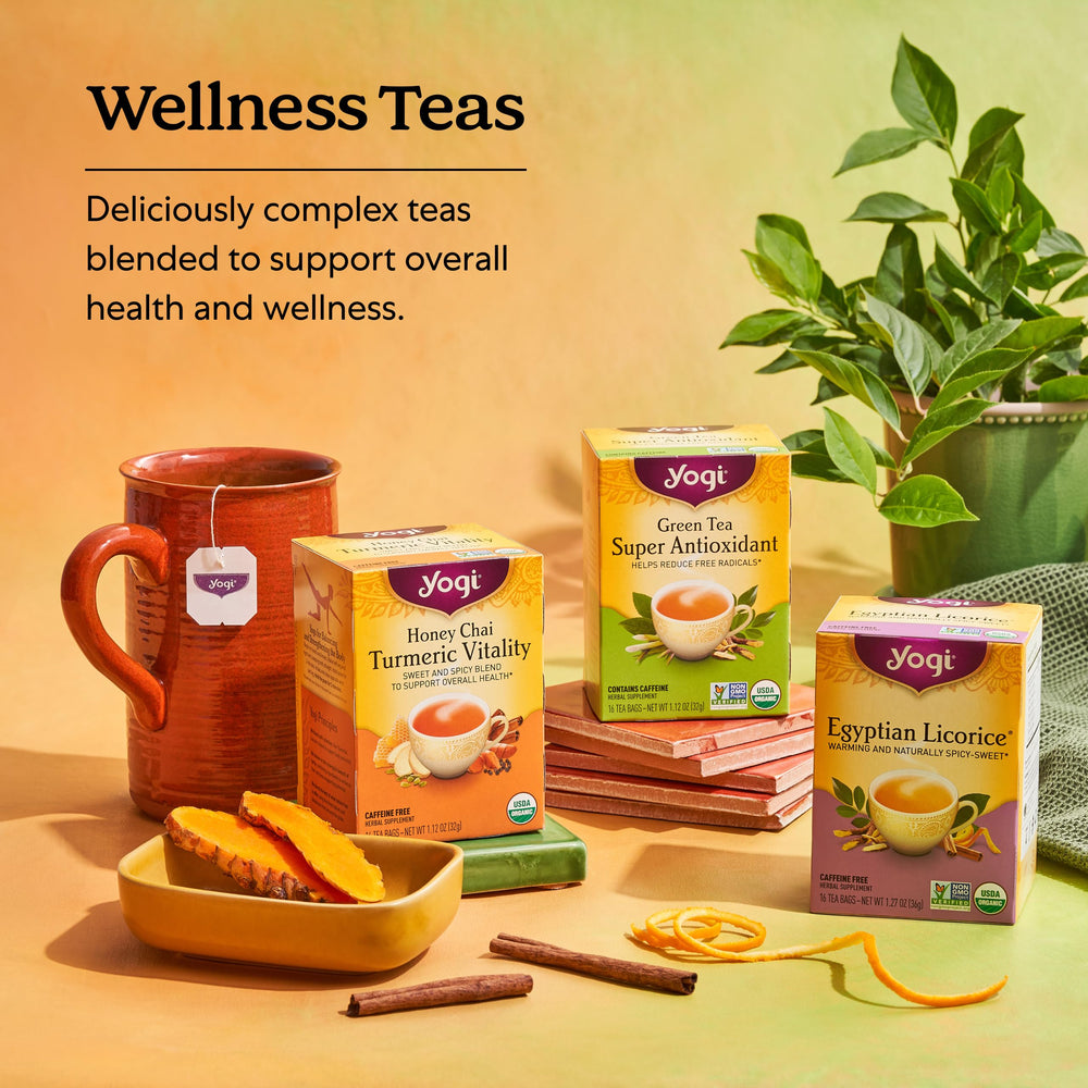 Yogi Tea Green Tea steeping cup suggesting easy brewing