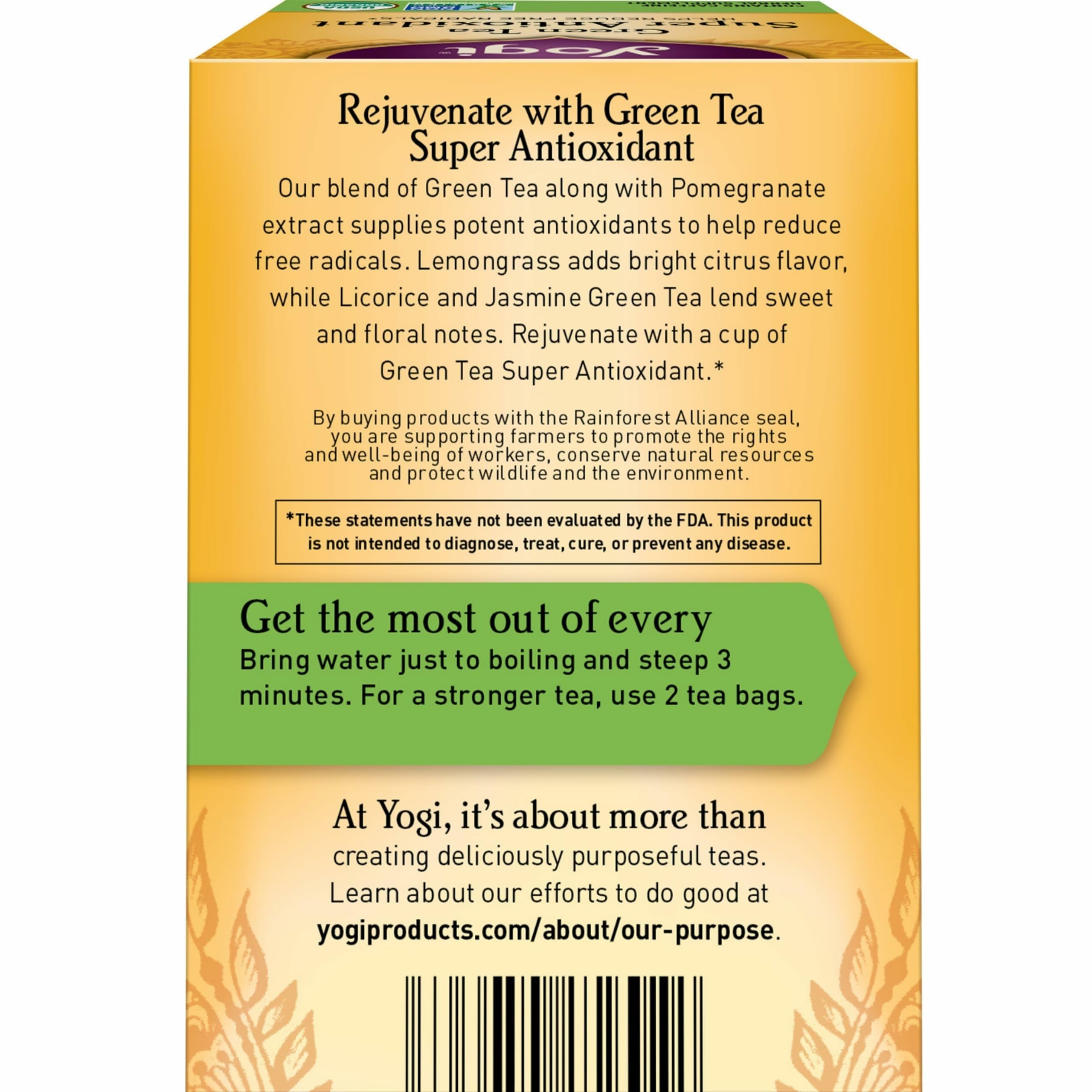 Steeping Yogi Green Tea Super Antioxidant in a cup for flavor
