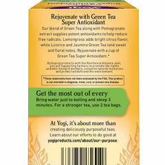 Steeping Yogi Green Tea Super Antioxidant in a cup for flavor