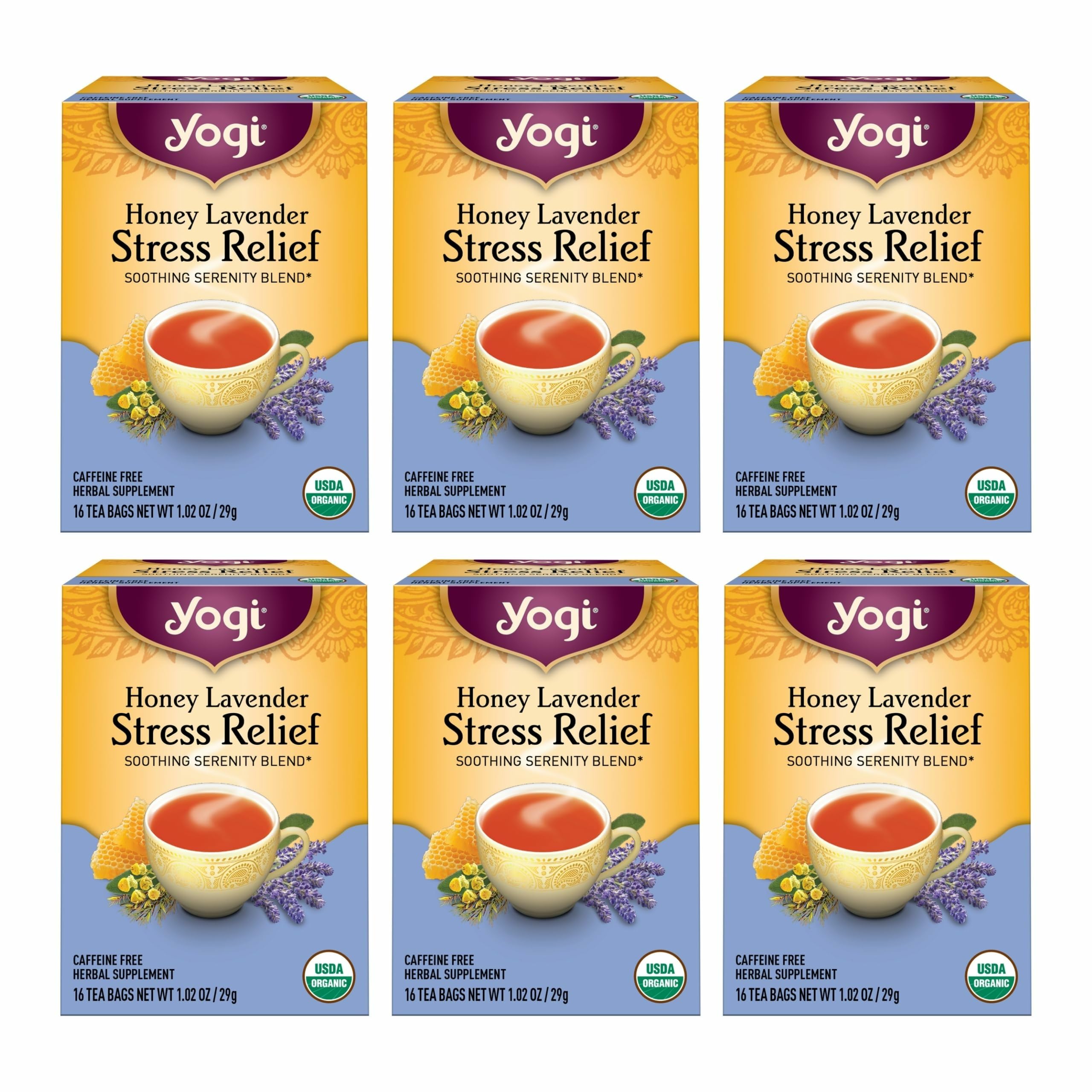 Yogi Tea Honey Lavender Stress Relief tea bag for a soothing evening ritual