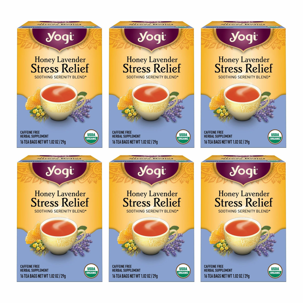 Yogi Tea Honey Lavender Stress Relief tea bag for a soothing evening ritual
