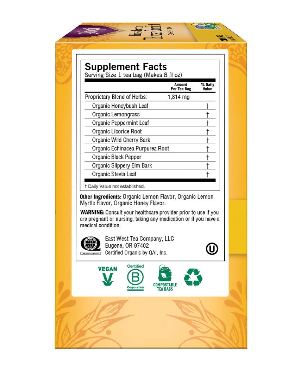 Yogi Tea Honey Lemon Throat Comfort cup brewing for a warm, comforting sip