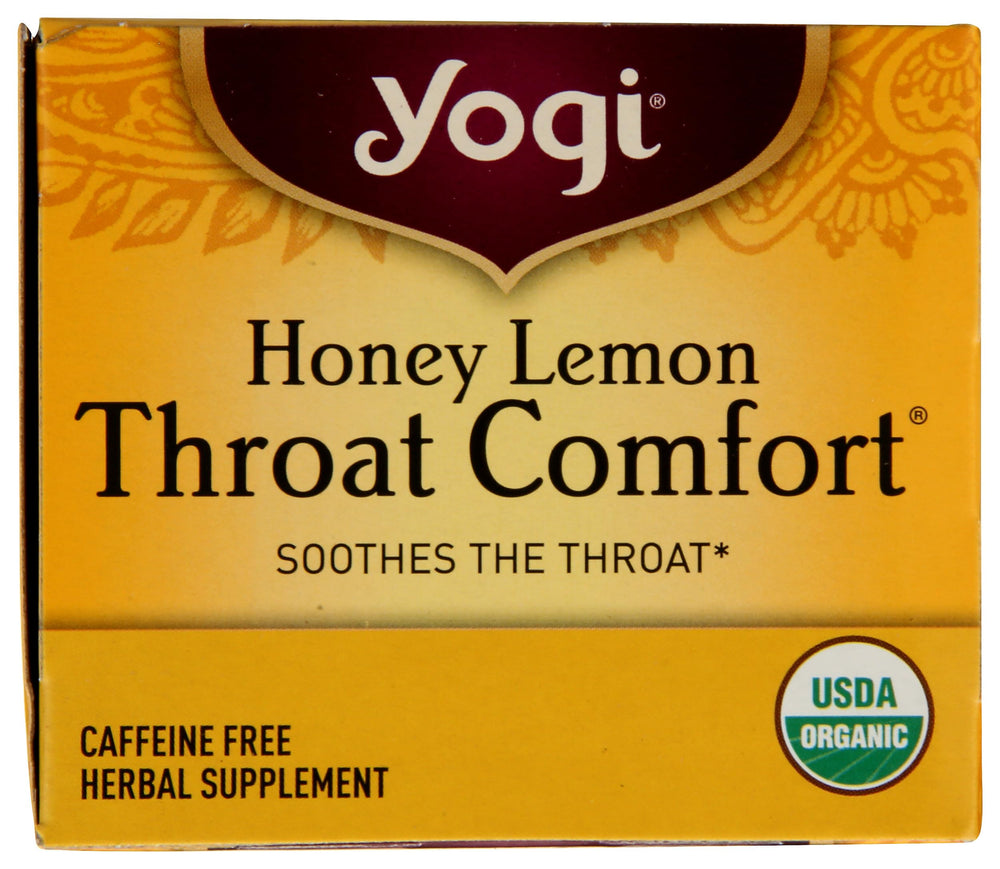 Yogi Tea Honey Lemon Throat Comfort slippery elm bark contributes to smooth throat feel