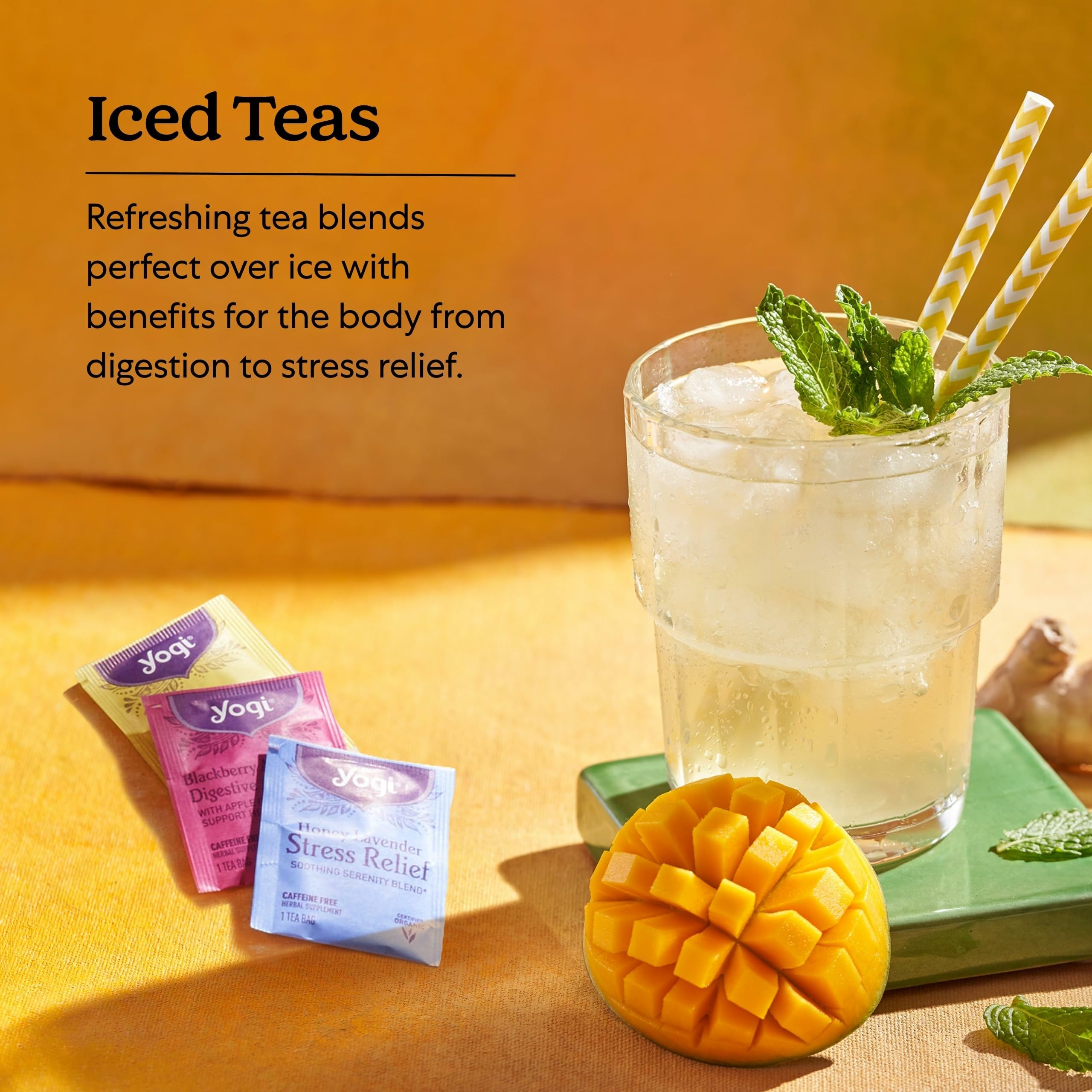 Yogi Tea Iced Tea glass being poured conveys a refreshing ready to enjoy beverage