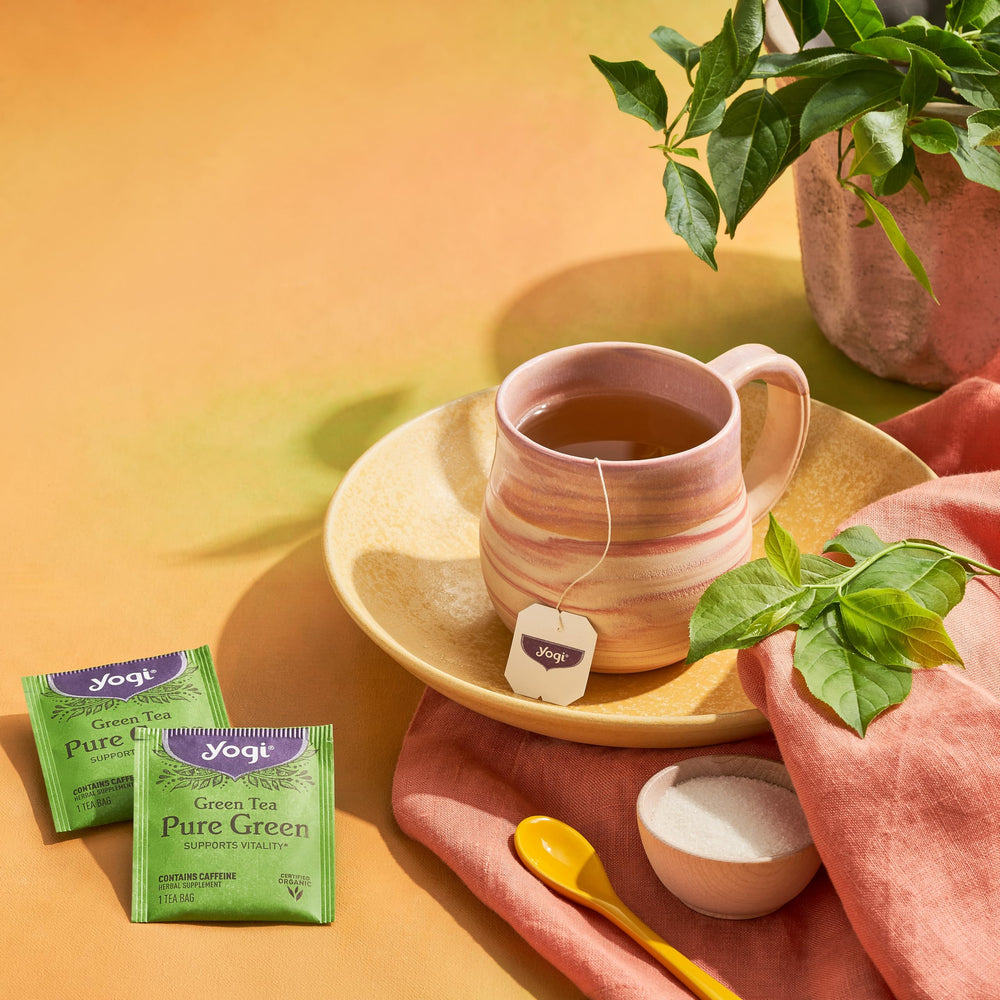 Yogi Tea Pure Green aroma shot evokes a bright, inviting scent.