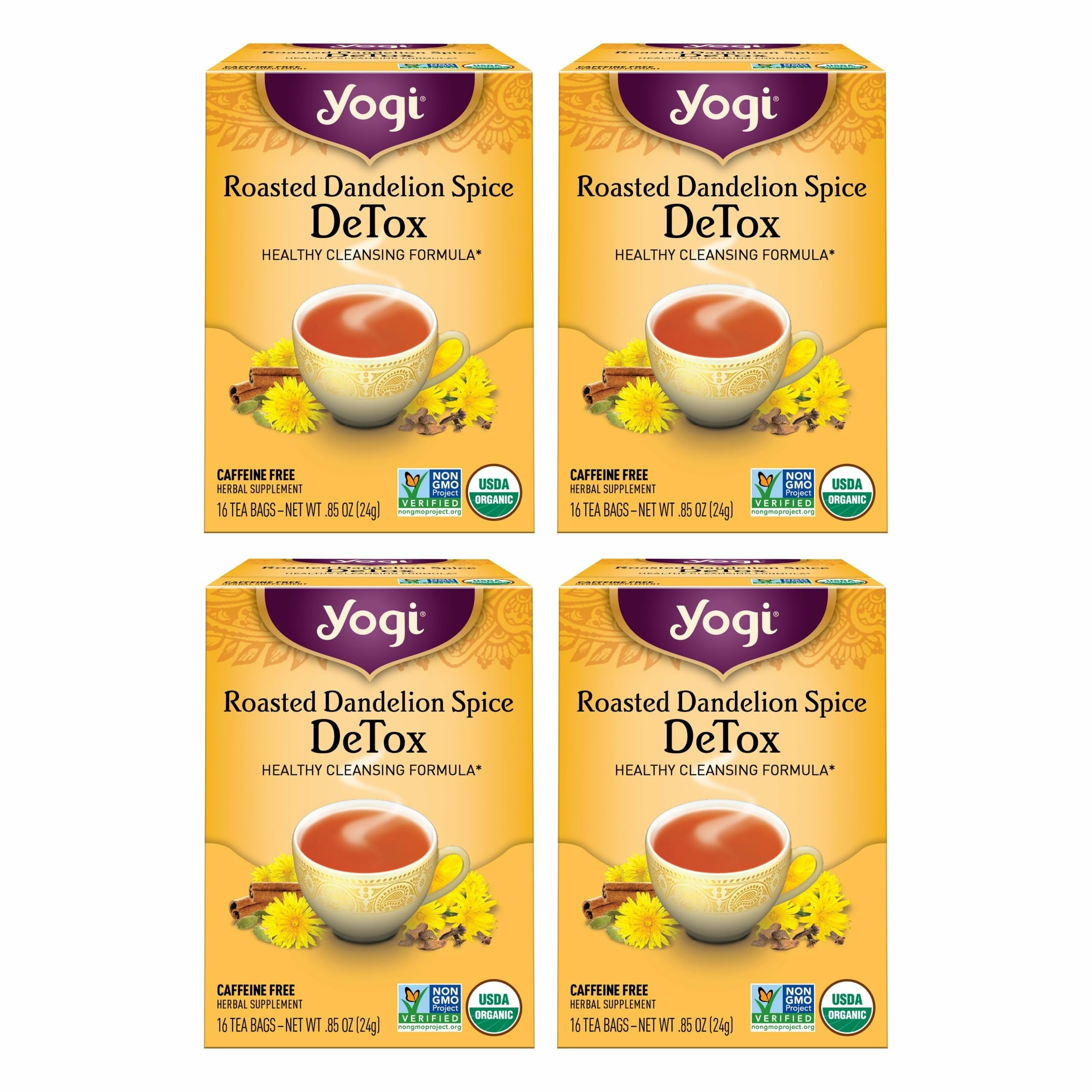 Yogi Tea Roasted Dandelion Spice DeTox tea bags ready to brew for a soothing ritual.