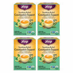 Yogi Soothing Relief Constipation tea with senna leaves for gentle overnight support.