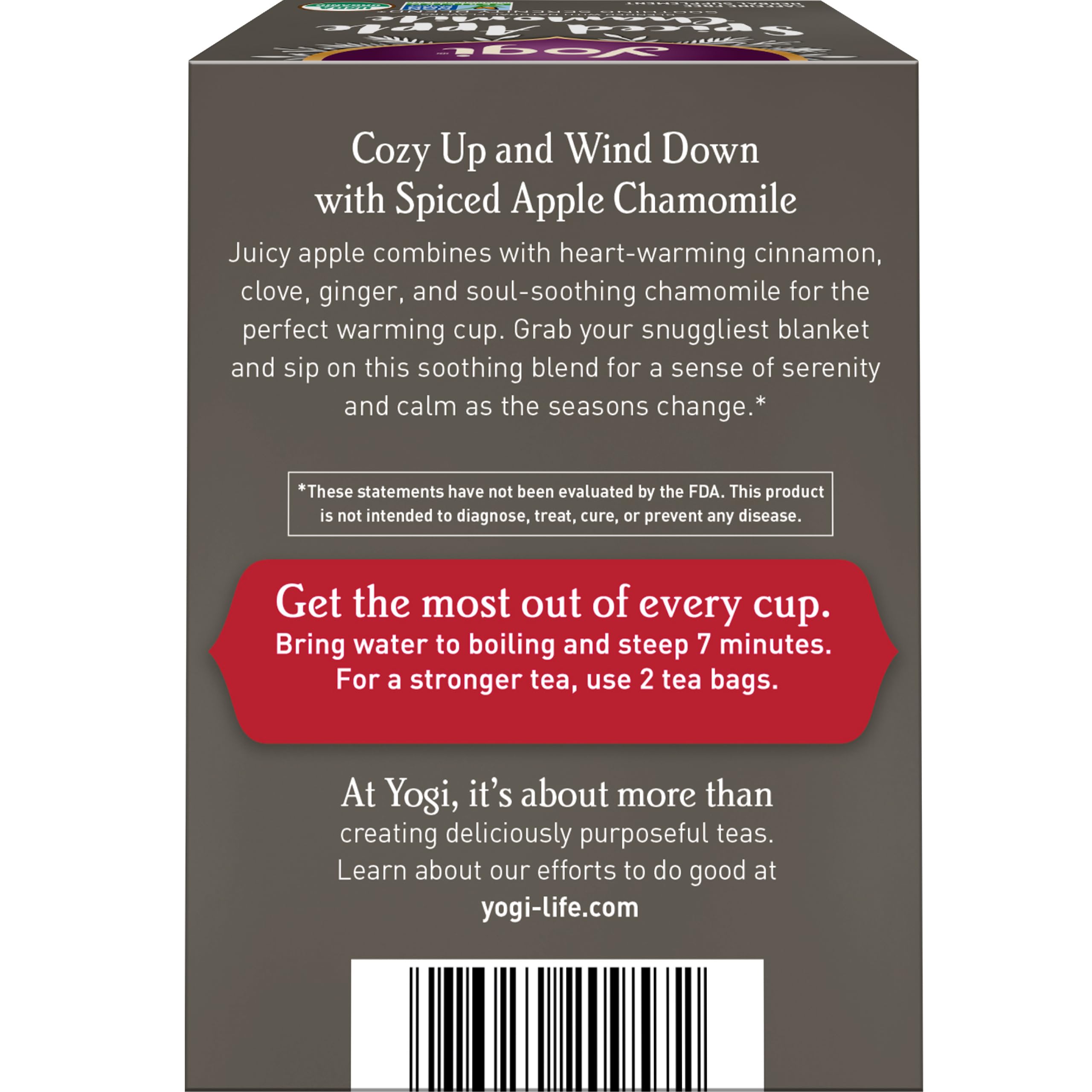 Close-up of organic ingredients in Yogi Tea Spiced Apple Chamomile for a clean, flavorful cup.