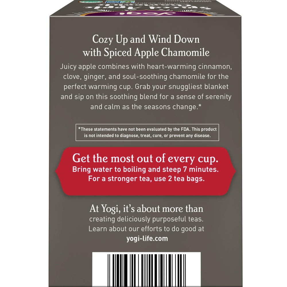 Close-up of organic ingredients in Yogi Tea Spiced Apple Chamomile for a clean, flavorful cup.