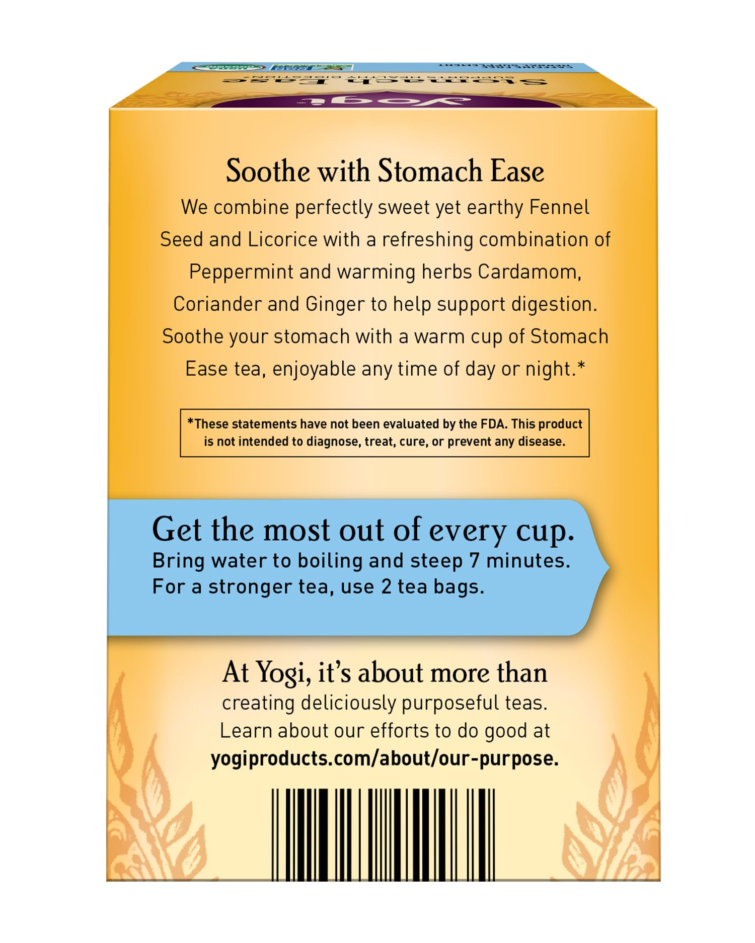 Yogi Tea Stomach Ease ginger-cardamom spices for warming flavor
