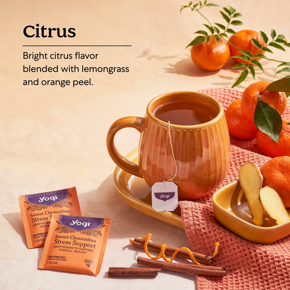 Ashwagandha root in Yogi Sweet Clementine blend for balance.